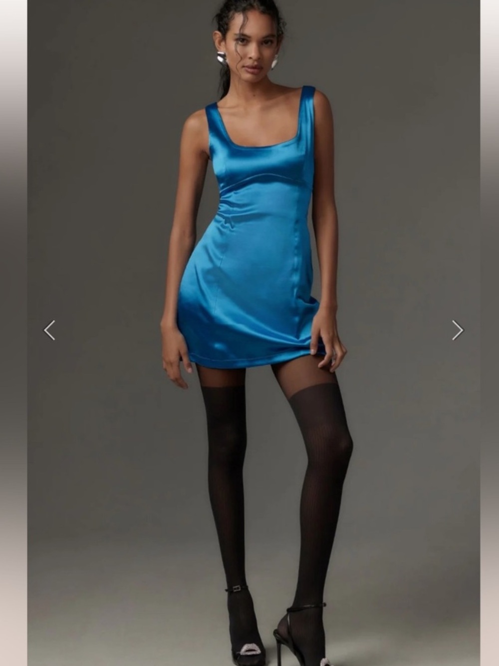 Maeve by Anthropologie Satin Mini Dress in Teal Blue • S